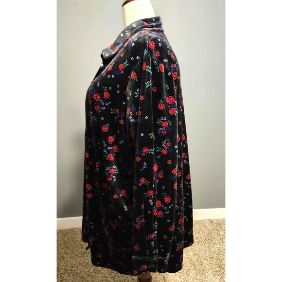 Woman Within Velour Black Floral Button Up Tunic Size 2X Stretch - Picture 4 of 12